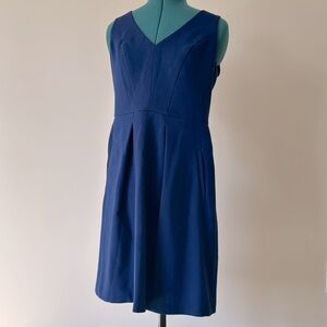 LOFT | V-neck Sleeveless A-line Dress with Pockets in Blue | Size 8